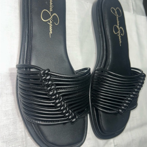 Black Leather Slide Sandals for Women - Picture 3 of 15